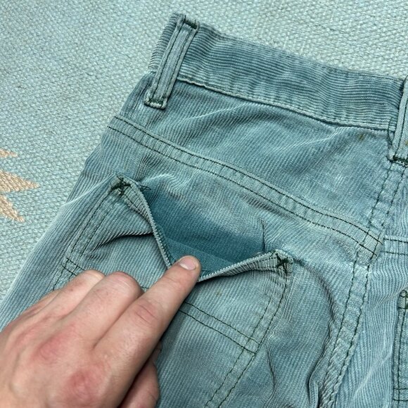 Vintage 70s corduroy bell bottom pants Lee faded turquoise distressed 25x31 - Picture 14 of 15